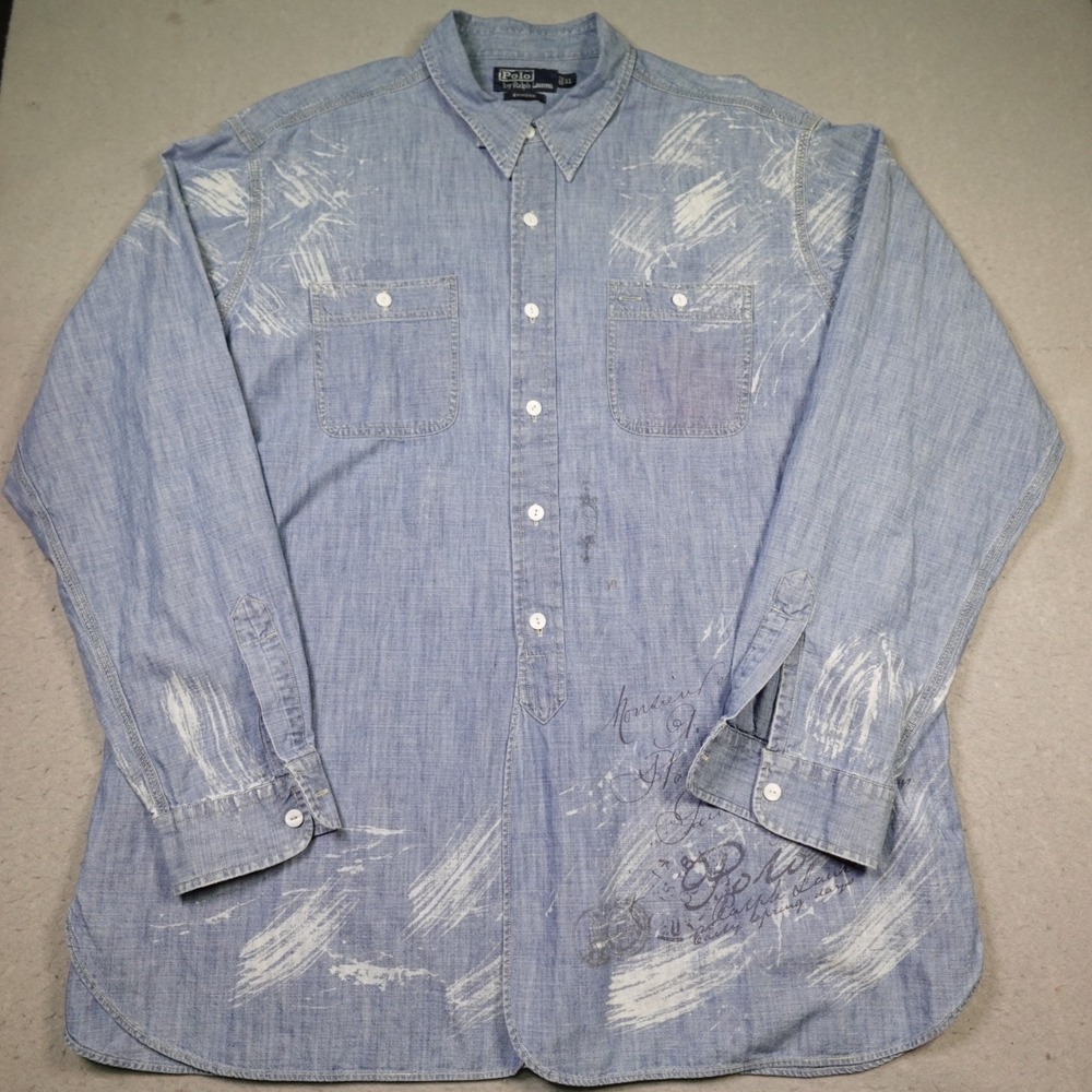 Vintage Polo Ralph Lauren Emmons Shirt Mens XL Blue Denim Chambray Western